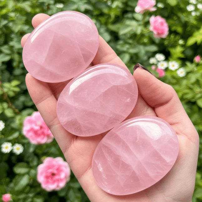Rose Quartz Palm Stone for Love (AAA Grade) - Shubh Mala